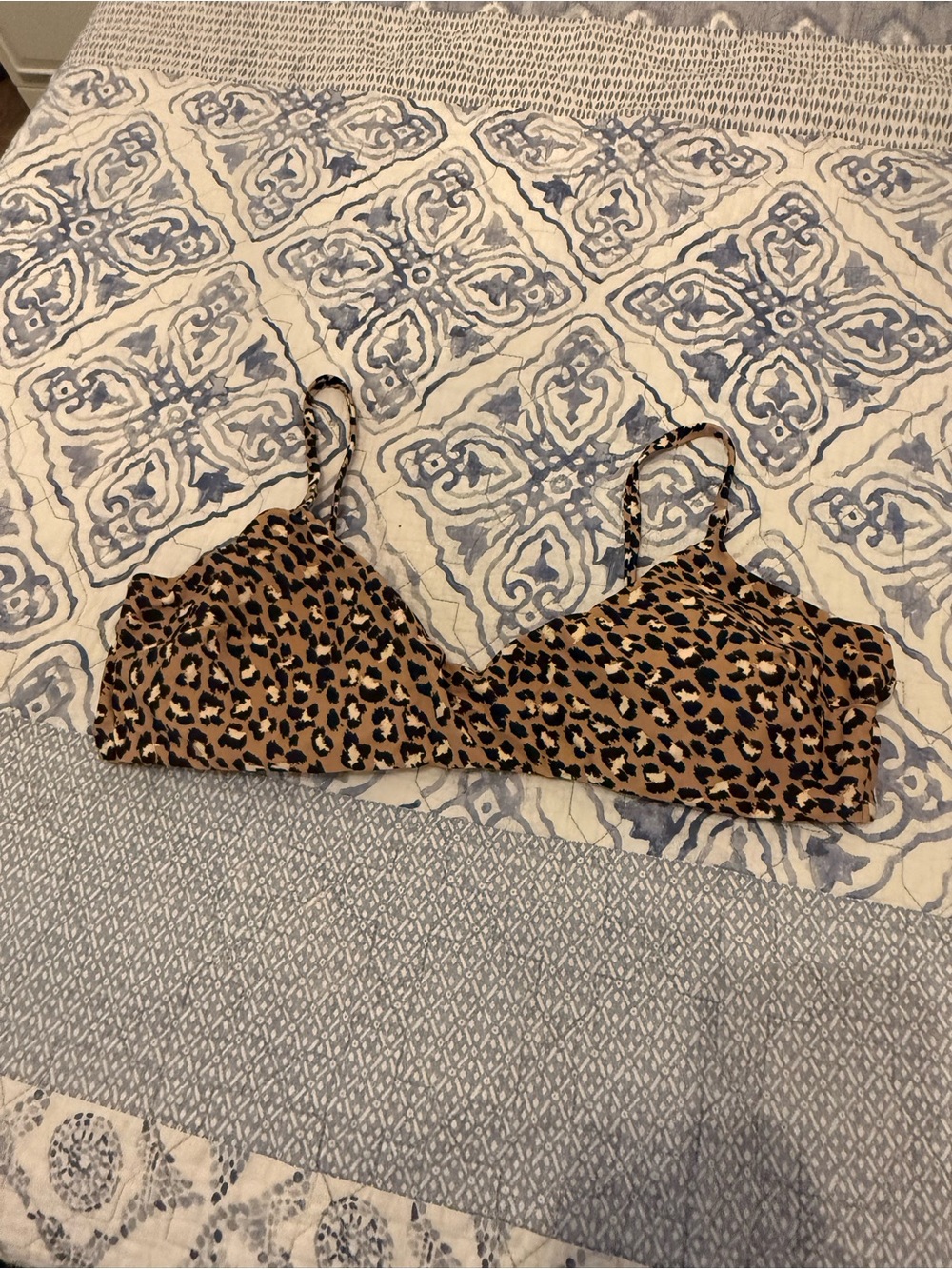 aerie Leopard Print Bikini Top - Tan & Black